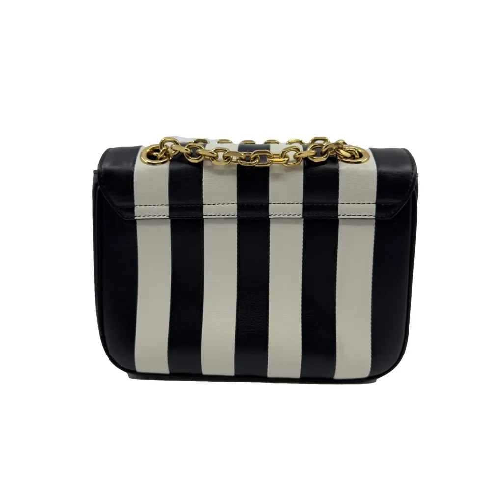 Celine C Bag Black & White Vertical Stripes Leather