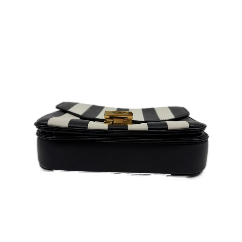 Celine C Bag Black & White Vertical Stripes Leather