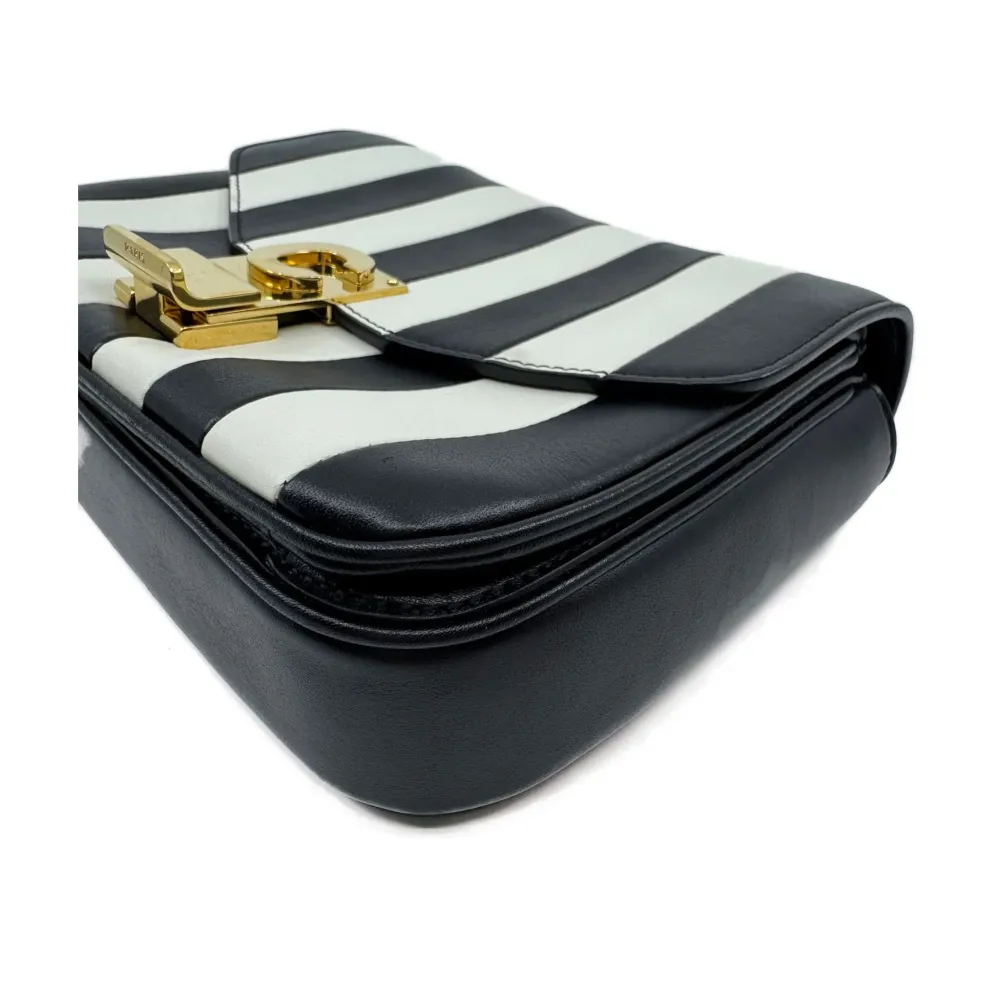 Celine C Bag Black & White Vertical Stripes Leather