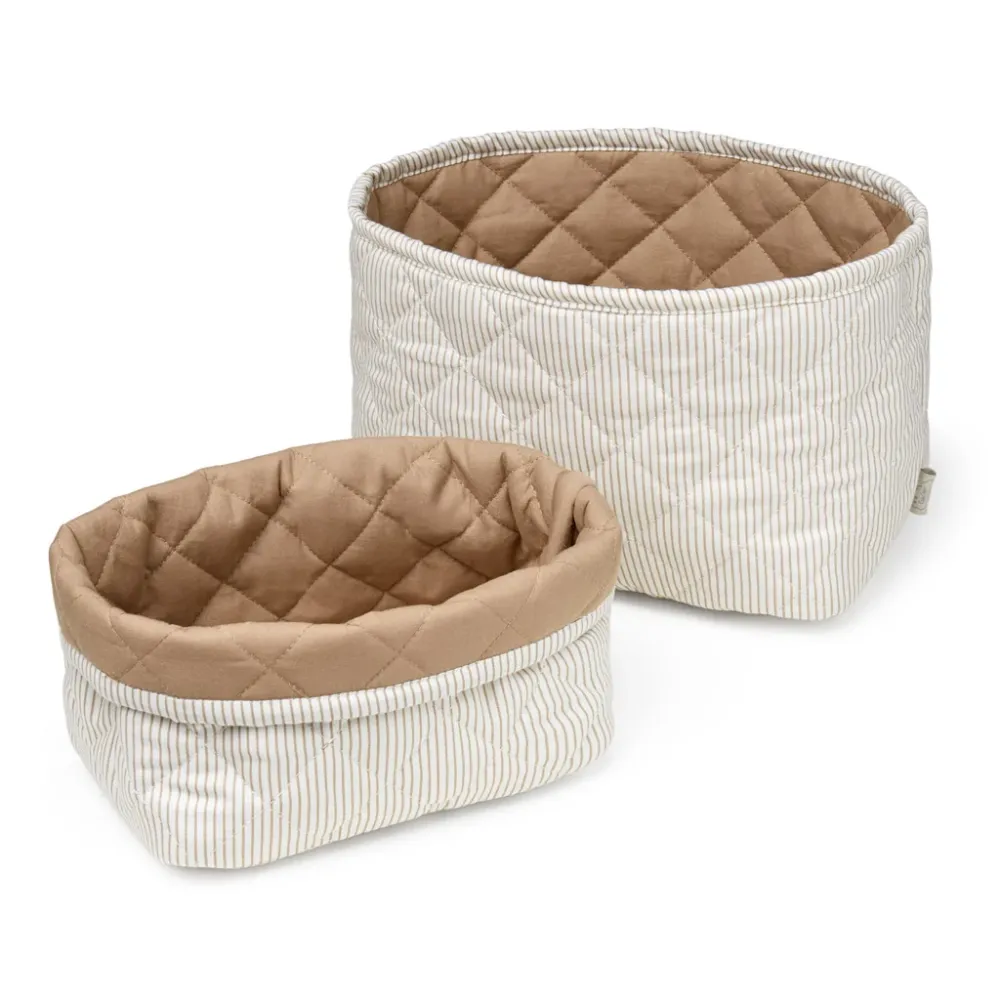 Gesteppte Aufbewahrungskörbe - OCS Classic Stripes Camel/ Camel