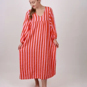 Musselin Maxikleid mit Ballonärmeln Stripes - Lollipop