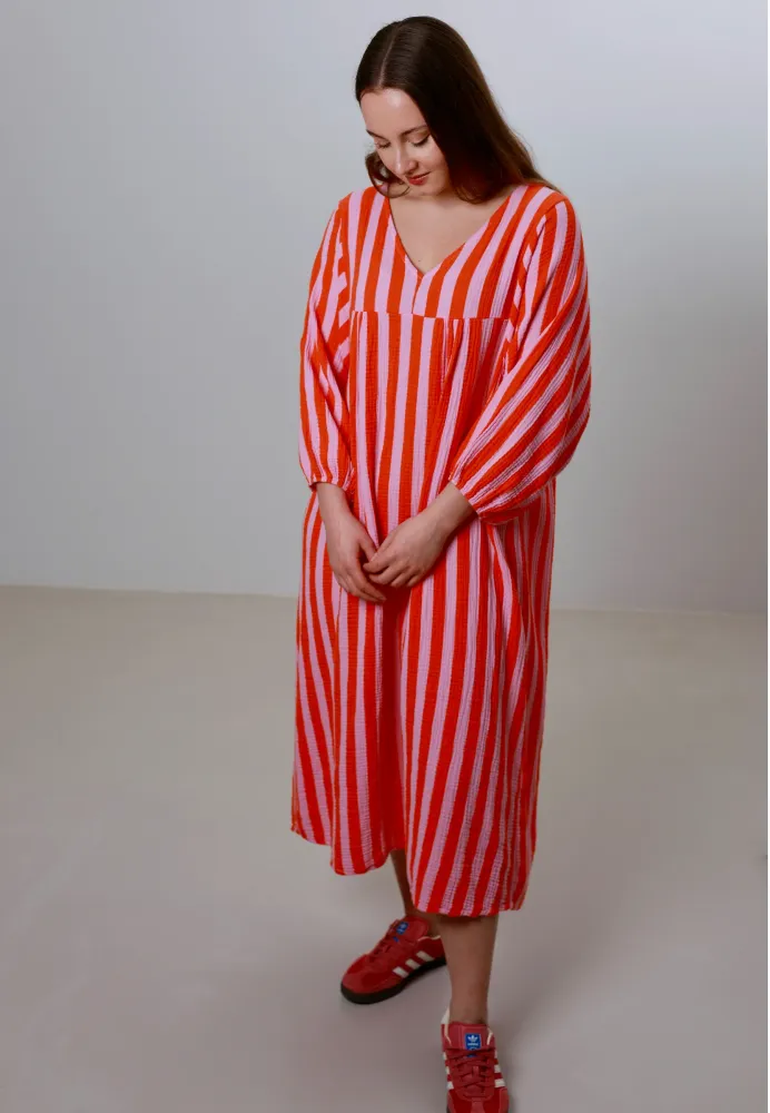 Musselin Maxikleid mit Ballonärmeln Stripes - Lollipop