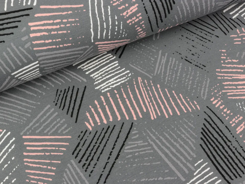 Reststück 26cm - Baumwolljersey Diagonal Stripes grau