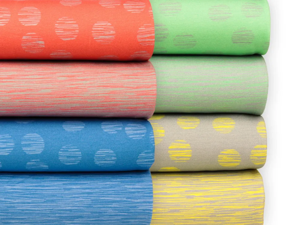 Reststück 8cm - Leichter Baumwollsweat Doodle Stripes koralle