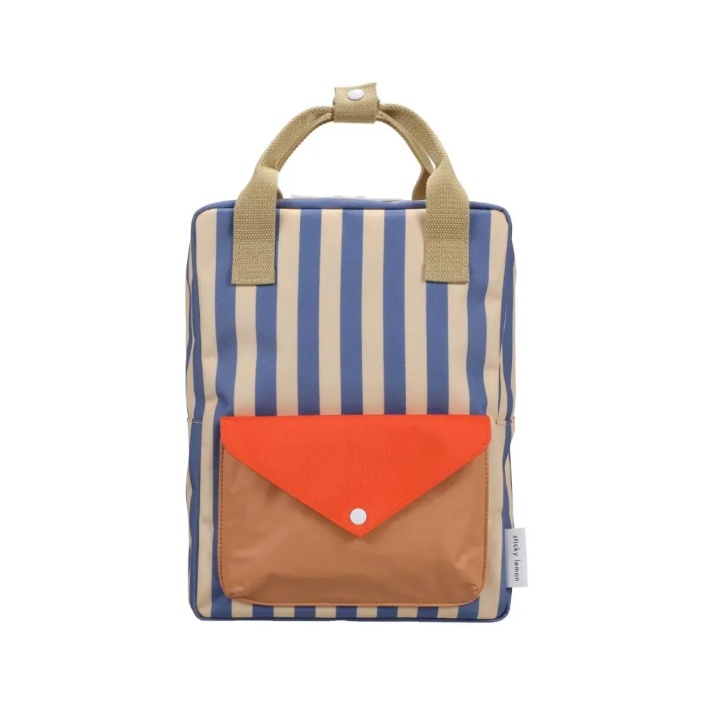 Rucksack mittelgroß - Wonders Envelope Stripes Blauwal + Sandgelb - Sticky Lemon
