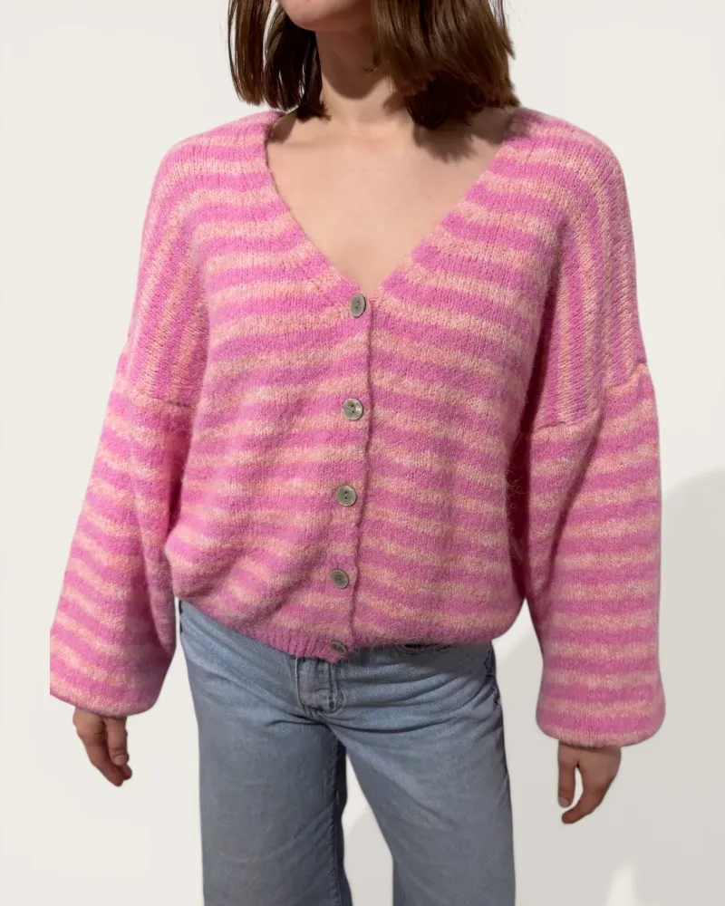 STRIPES CARDI ROSA/ROSA
