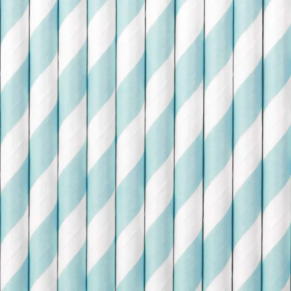 Strohhalm Papier Stripes 10Stk./195mm Hellblau