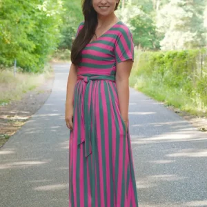 Viskosejersey Happy Stripes cherry smaragd pink