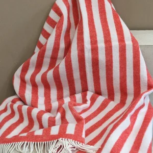 Wolldecke / Kuscheldecke - STRIPES Tomato Red / Off White