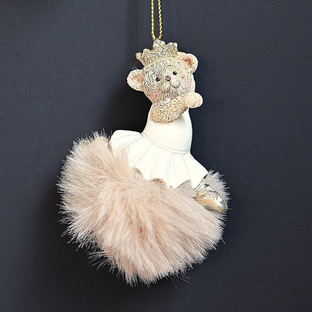 Ballerinabärchen mit Krönchen auf Pompon aus Kunstfell