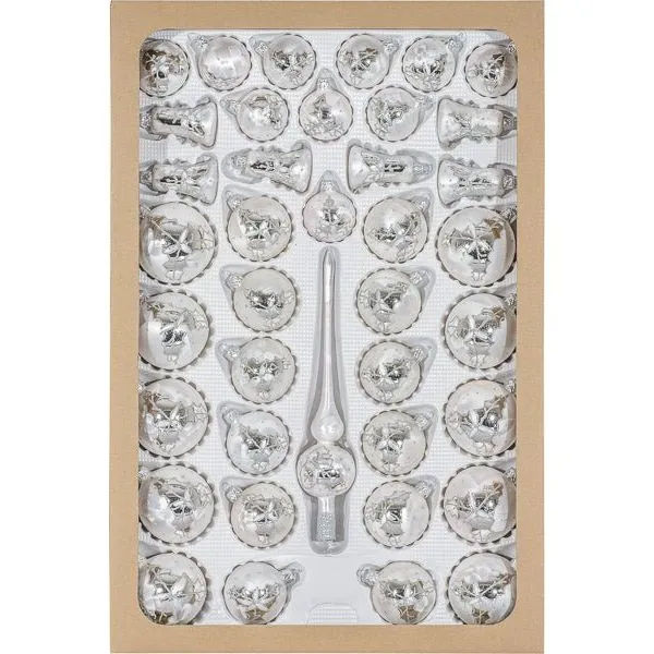Christbaumschmuck "Eislack-Weiß" aus Glas, 39-teilig