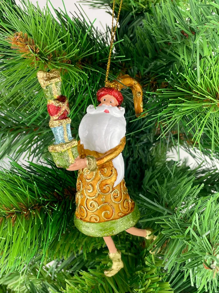 Christbaumschmuck Figur Weihnachtsmann Gabenträger Hänger braun-gold 15 cm