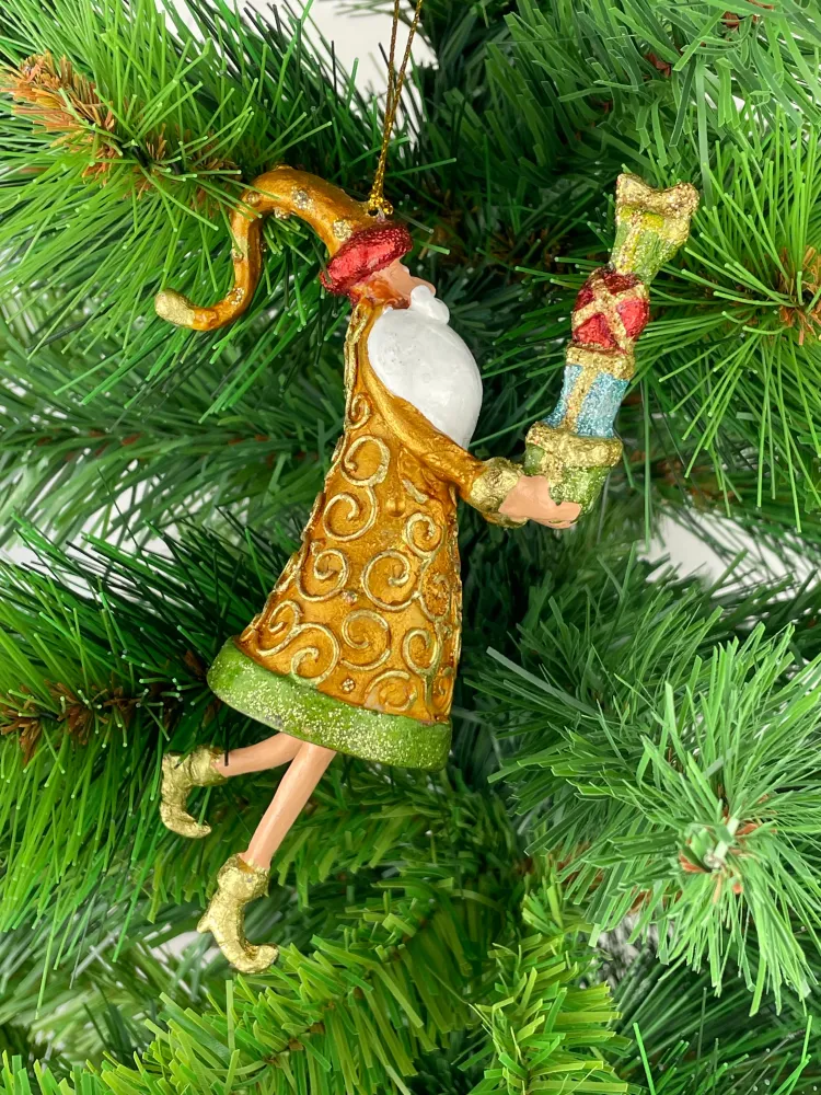 Christbaumschmuck Figur Weihnachtsmann Gabenträger Hänger braun-gold 15 cm