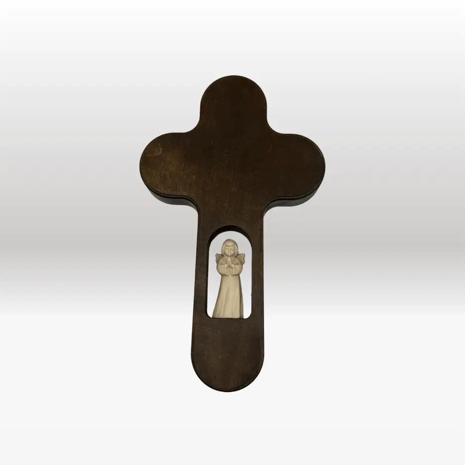 Kinderkreuz mit betendem Engel gebeizt