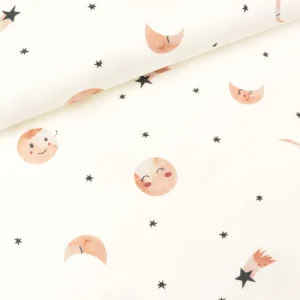 French Terry Mini Forest Mond und Sterne altrosa auf Creme