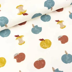 Reststück 11cm - French Terry Mini Forest Bunte Äpfel auf Creme