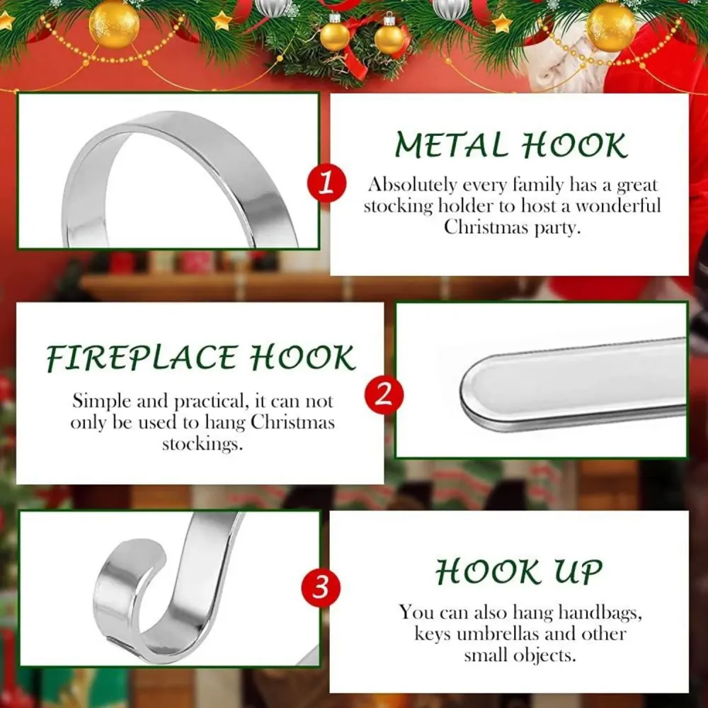 Weihnachtsstrumpf Halter Kamin Set 4er Silber Metall Haken