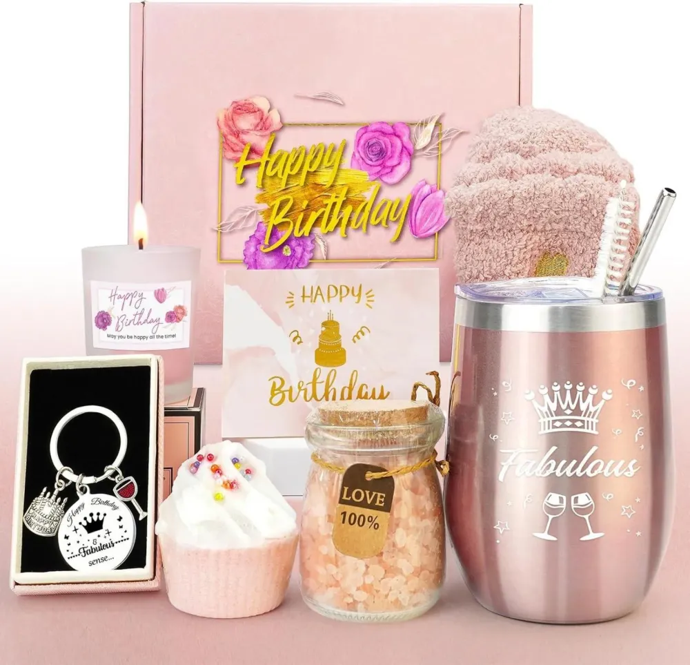 Geburtstagsgeschenkset für Frauen - Edelstahl Weinglas