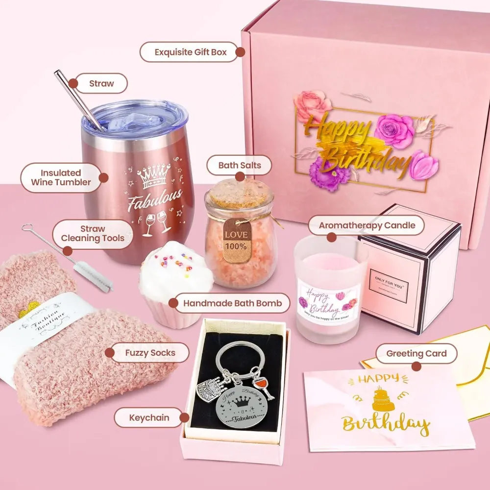 Geburtstagsgeschenkset für Frauen - Edelstahl Weinglas