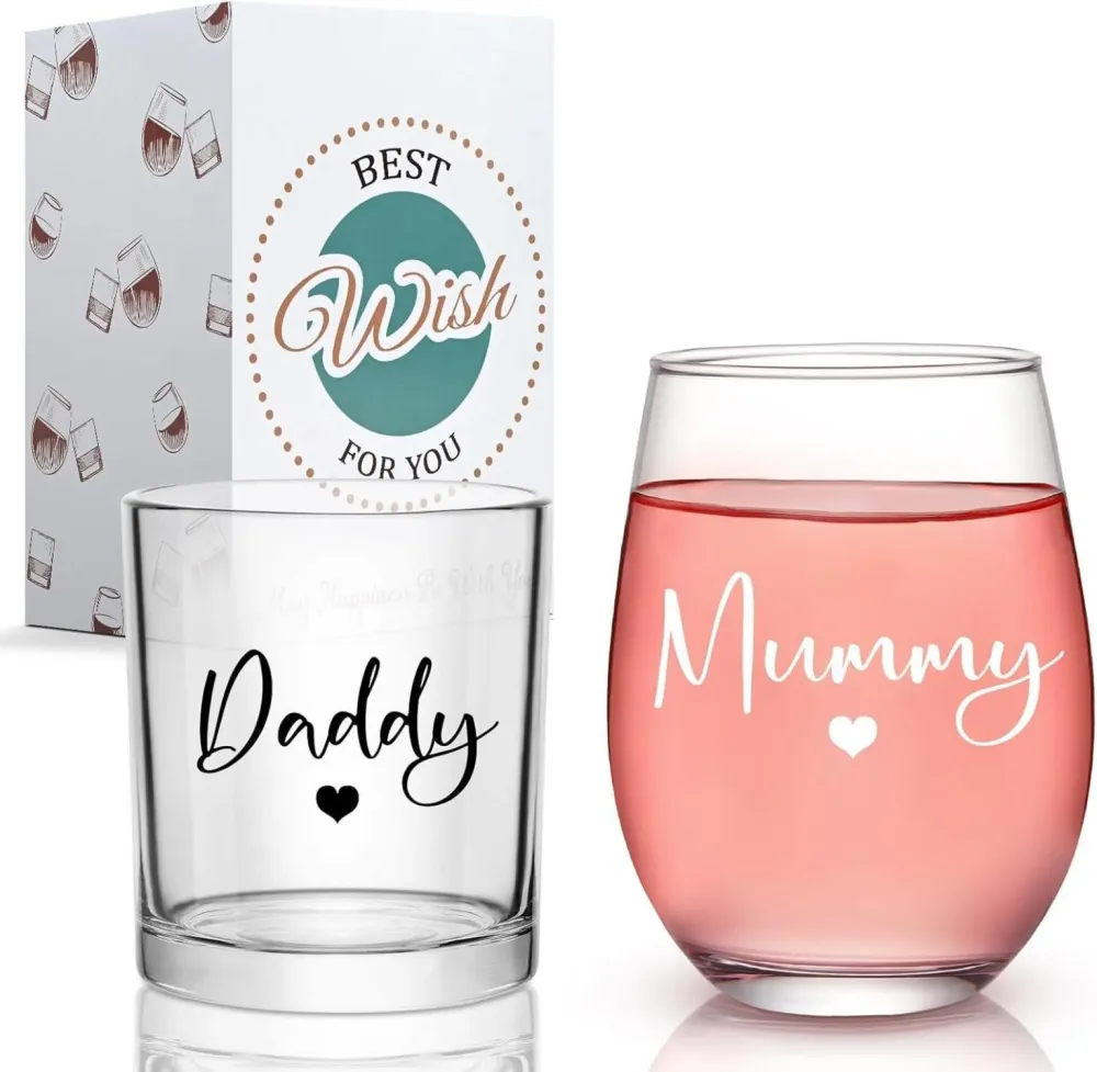 Gläser-Set Mama Papa Weinglas Whiskeyglas Geschenk Eltern