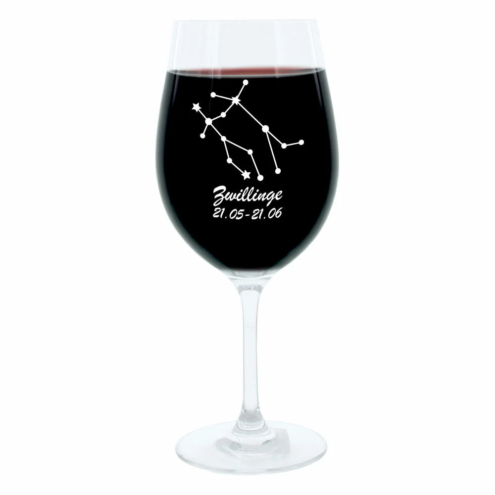 Leonardo Weinglas 400 ml, Motivglas, Sternbild Zwillinge, Geschenk, Stimmungsglas mit Gravur, Moodglas, 22 cm