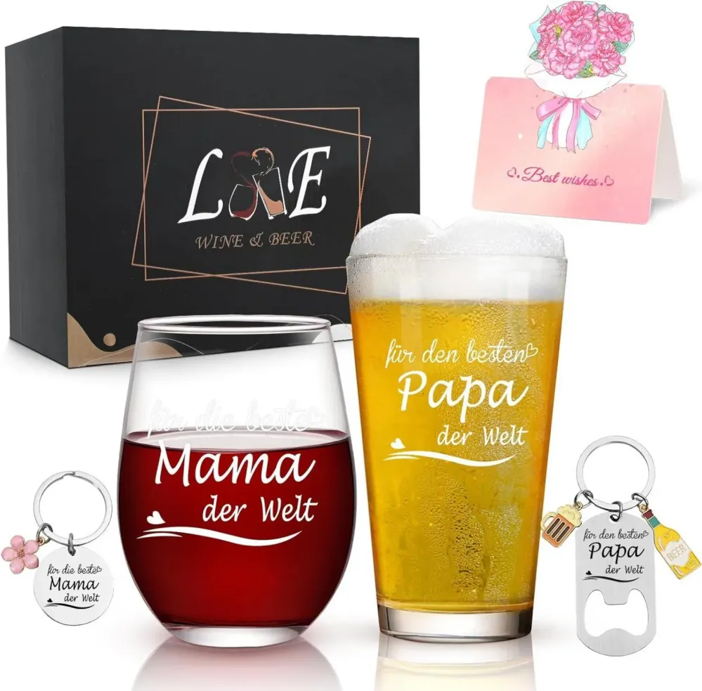 Personalisiertes Weinglas und Bierglas Set mit Gravur für