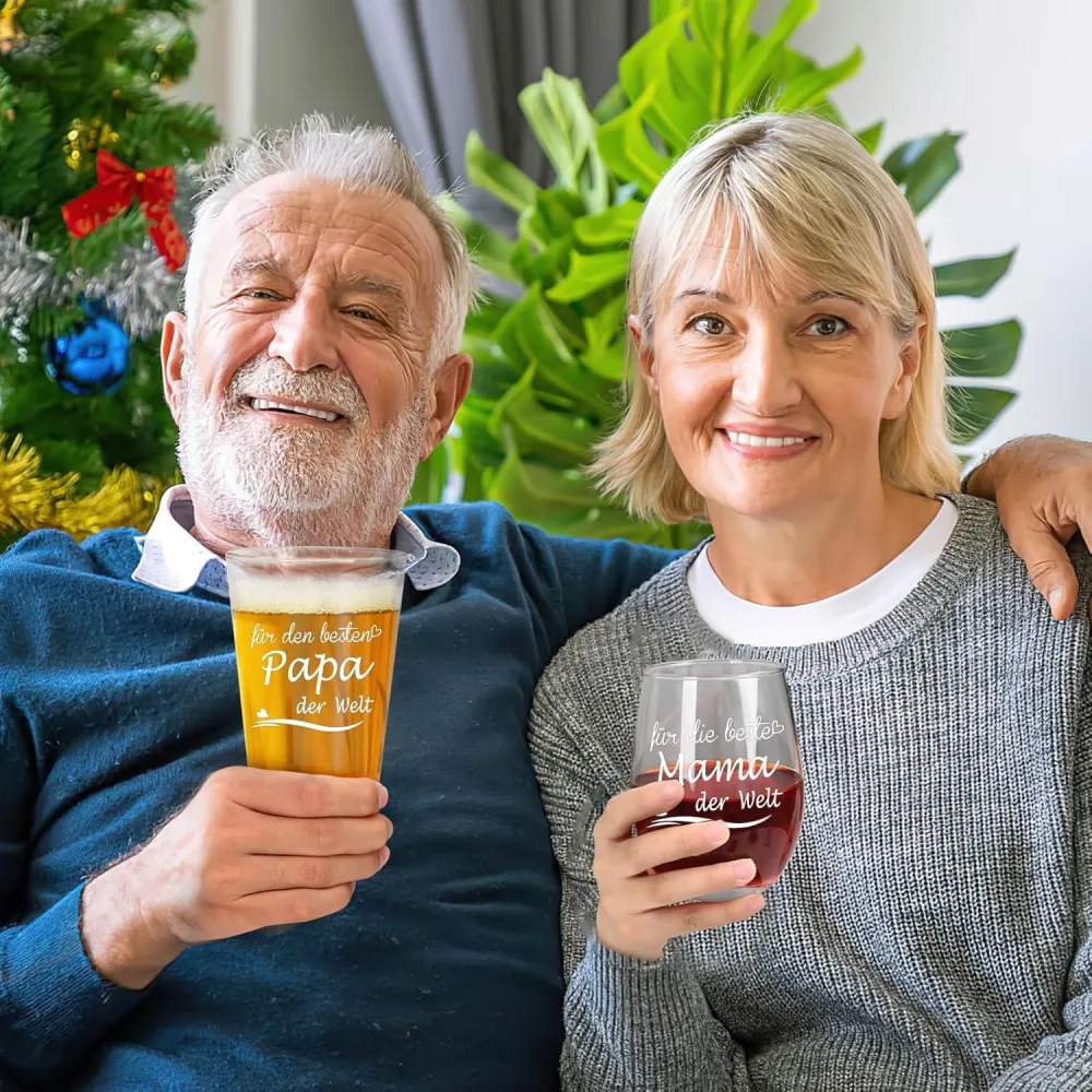 Personalisiertes Weinglas und Bierglas Set mit Gravur für