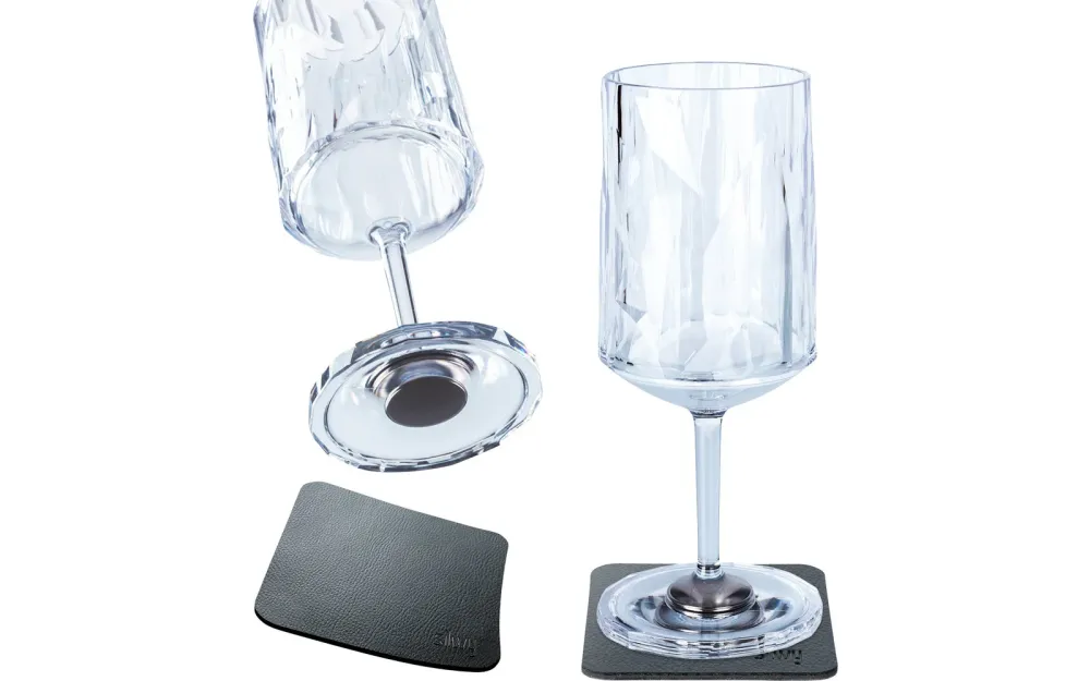 Silwy Kunststoff-Weinglas + magnetische Nano-Gel-Pads 2er-Pack
