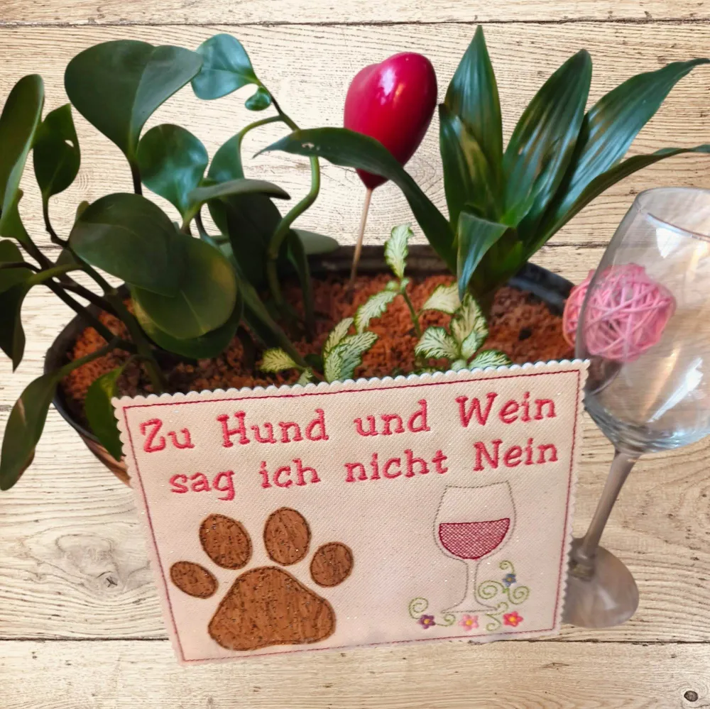 Stickdatei Mug Rug Weinglas Hund und Wein Set 2565 / 2