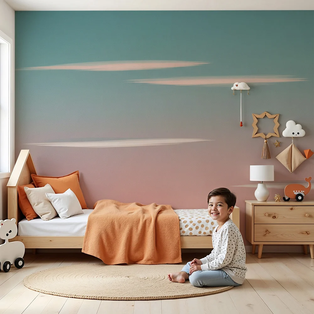 Babyzimmer Tapete | Pastellhimmel mit weichen Wolken