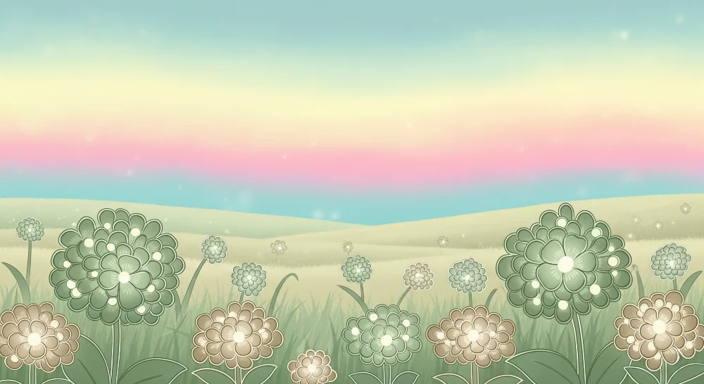 Babyzimmer Tapete | Sanfte Blumen und Pastellhimmel