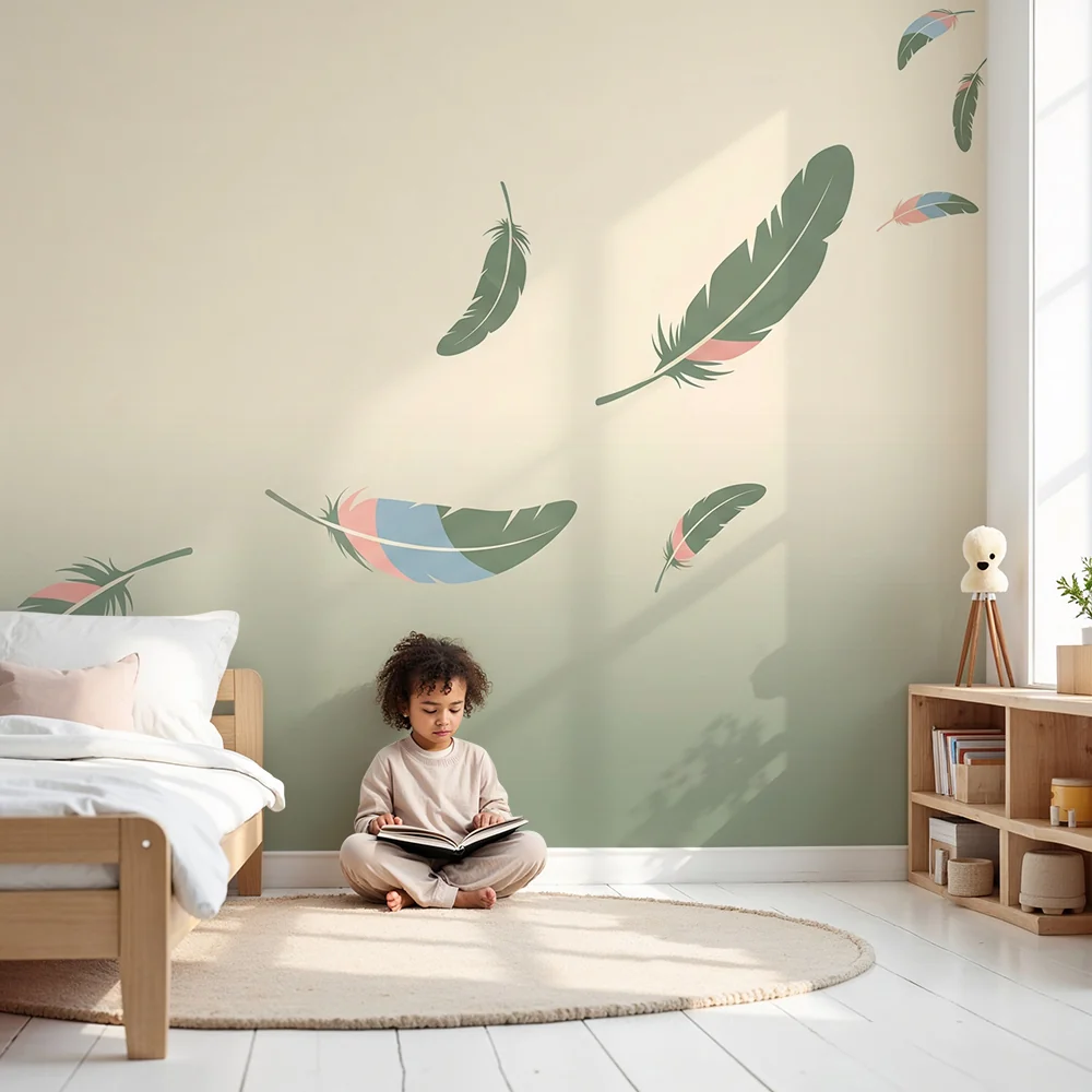 Babyzimmer Tapete | Schwebender Federfall