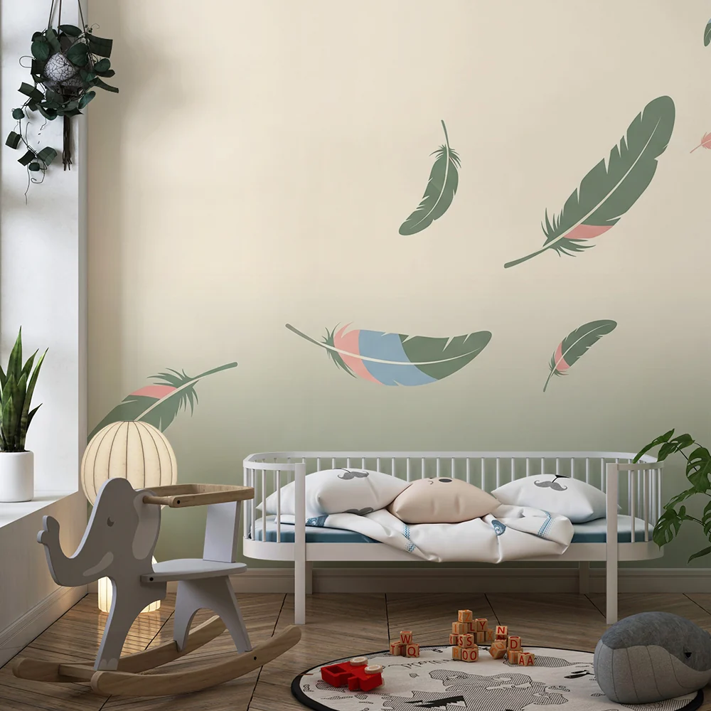 Babyzimmer Tapete | Schwebender Federfall