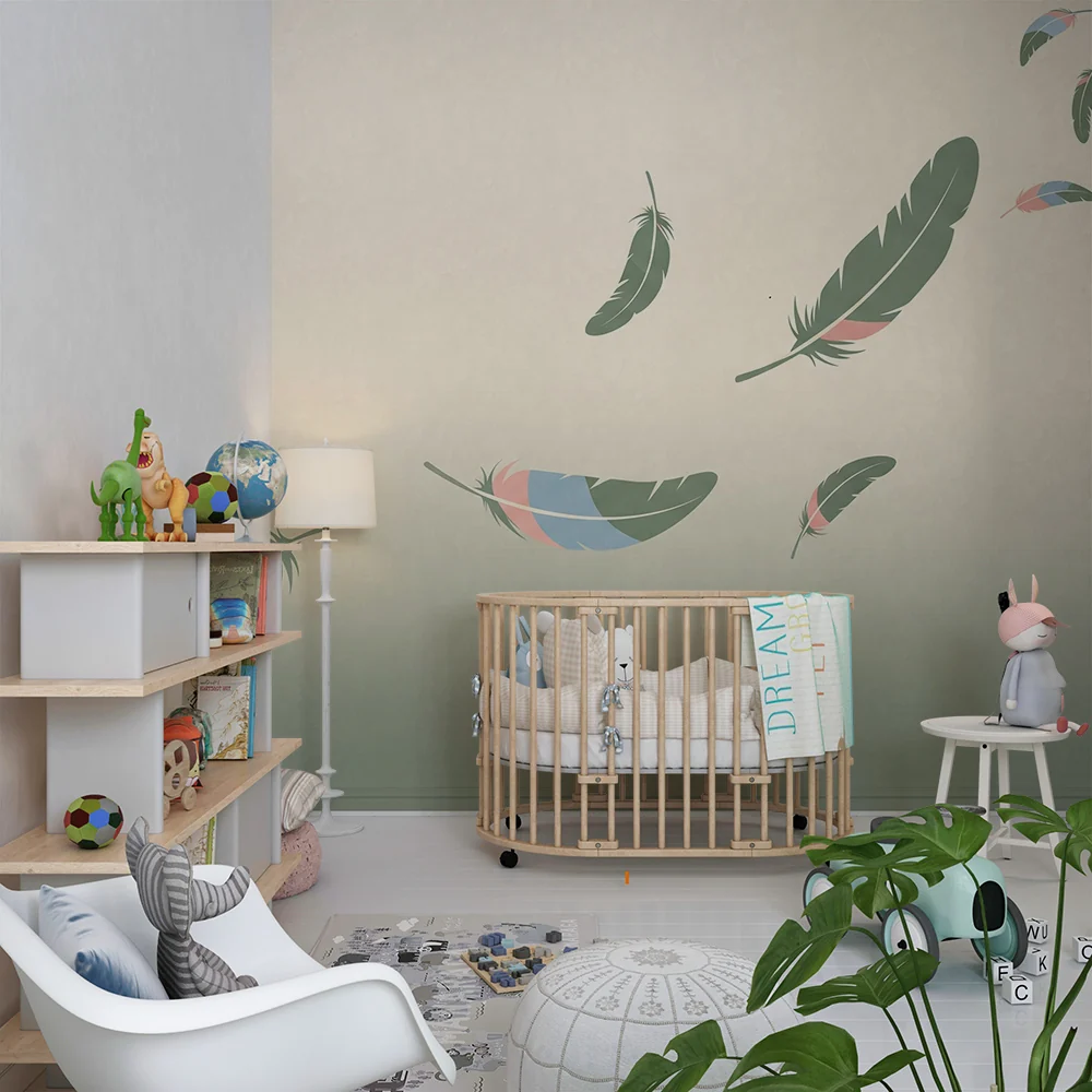 Babyzimmer Tapete | Schwebender Federfall