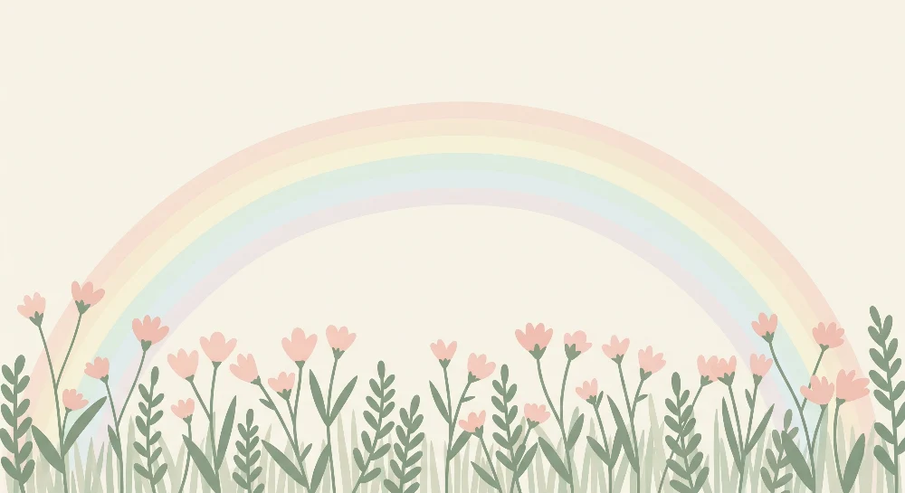 Babyzimmer Tapete | Zarte Blumen und pastellfarbener Regenbogen