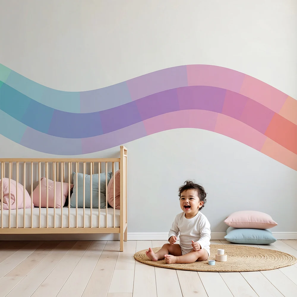 Babyzimmer-Tapete | Regenbogenwellen