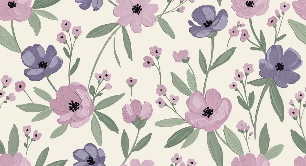 Babyzimmer-Tapete | Zarte Pastellblumen auf cremefarbenem Grund