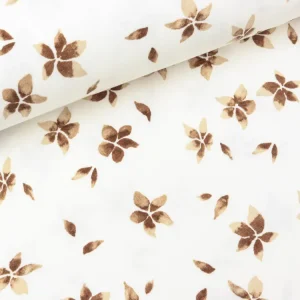Baumwolljersey Flowers camel brown auf Creme