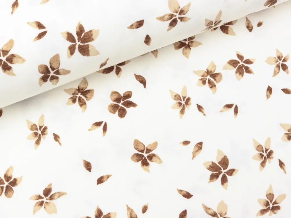 Baumwolljersey Flowers camel brown auf Creme