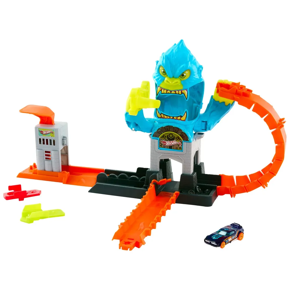 Hot Wheels City-Spielset „Gigantischer Gorilla-Angriff“ Und Spielzeugauto, Mehrere Spielmöglichkeiten, Track-Schnellstecks...