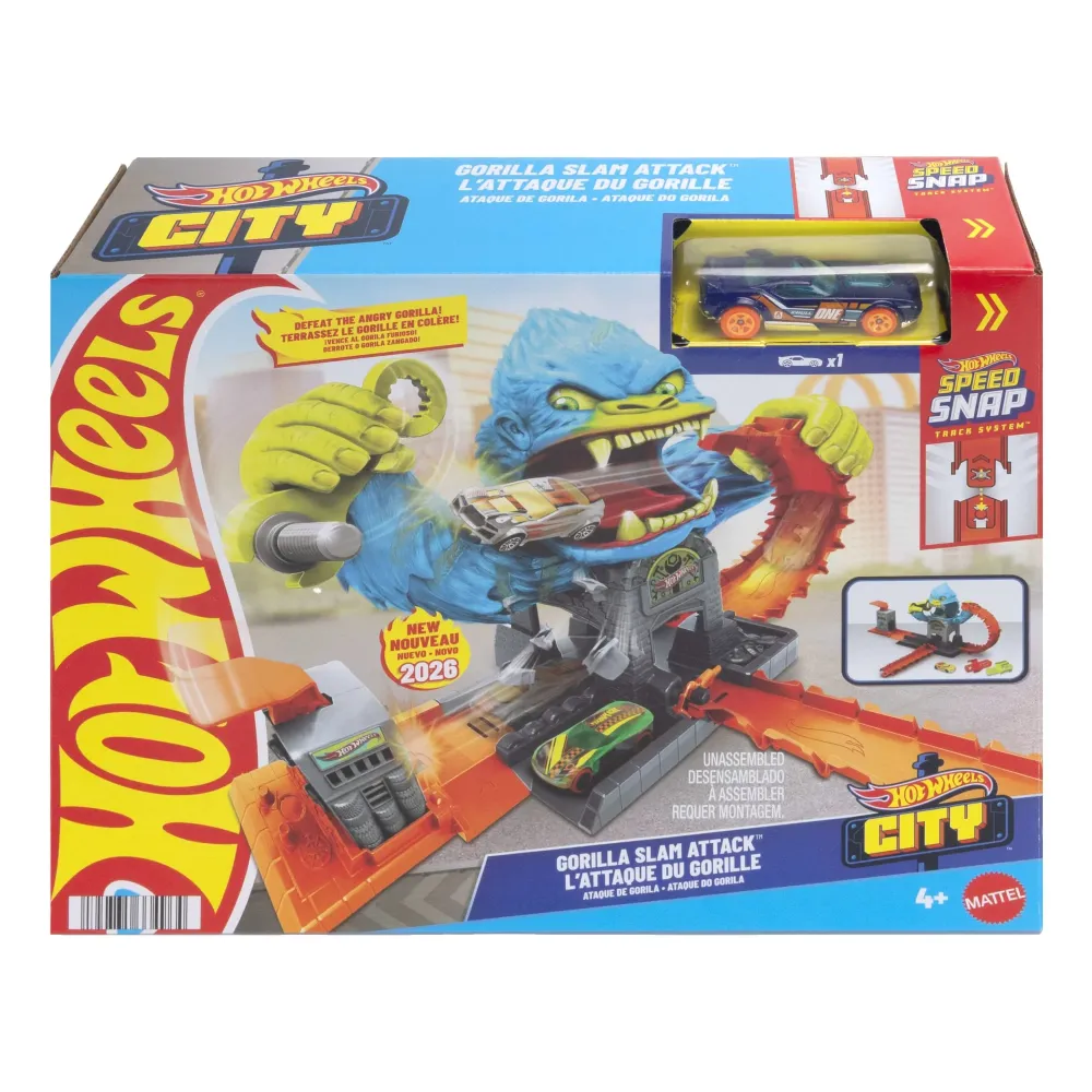 Hot Wheels City-Spielset „Gigantischer Gorilla-Angriff“ Und Spielzeugauto, Mehrere Spielmöglichkeiten, Track-Schnellstecks...