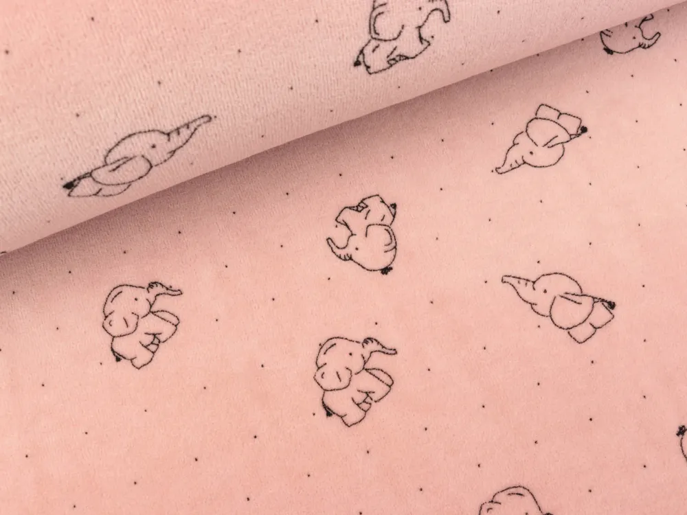 Nicki Velour Elephant schwarz auf Staubrosa