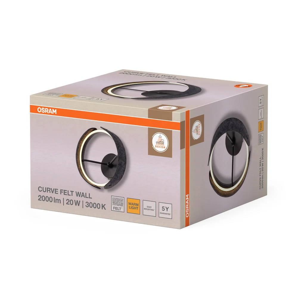 OSRAM DECOR Curve Felt Wandleuchte 20W 830 Dunkelgrau