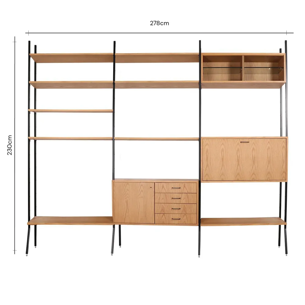 Skandinavisches Regal mit Erweiterung – Eiche – 278 x 230 cm