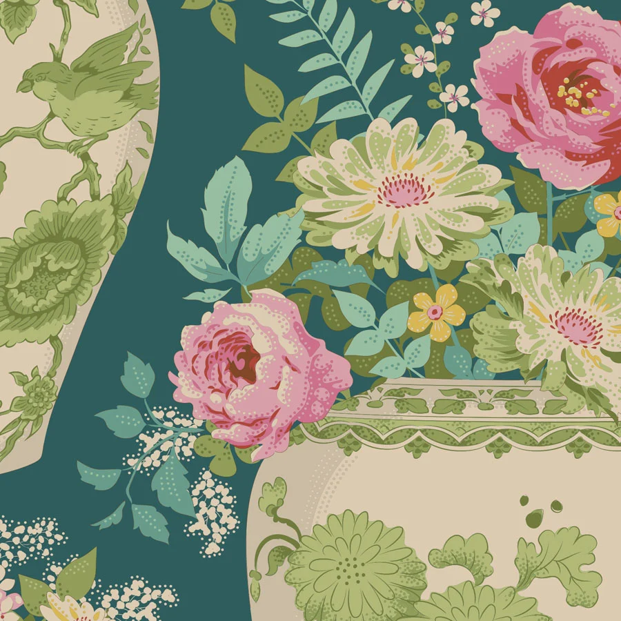 TILDA Stoff CHIC ESCAPE, Flowervase Petrol