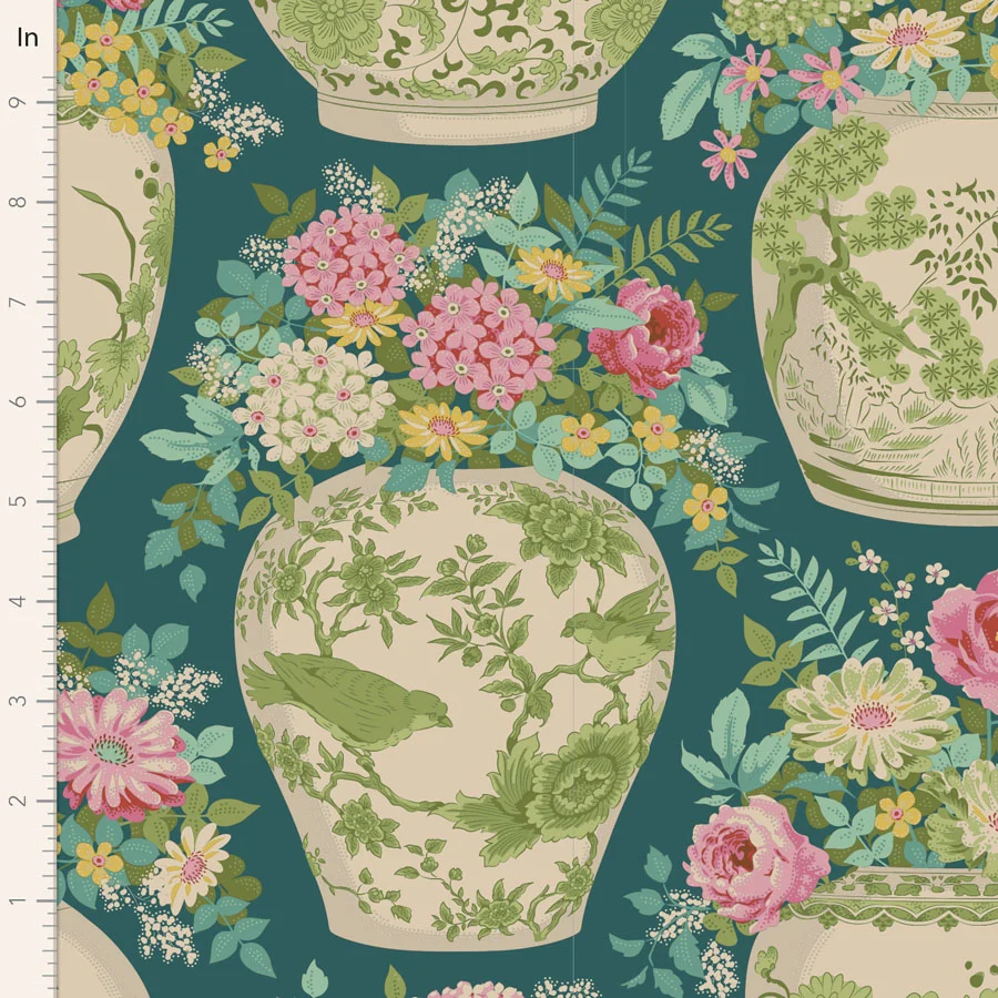 TILDA Stoff CHIC ESCAPE, Flowervase Petrol