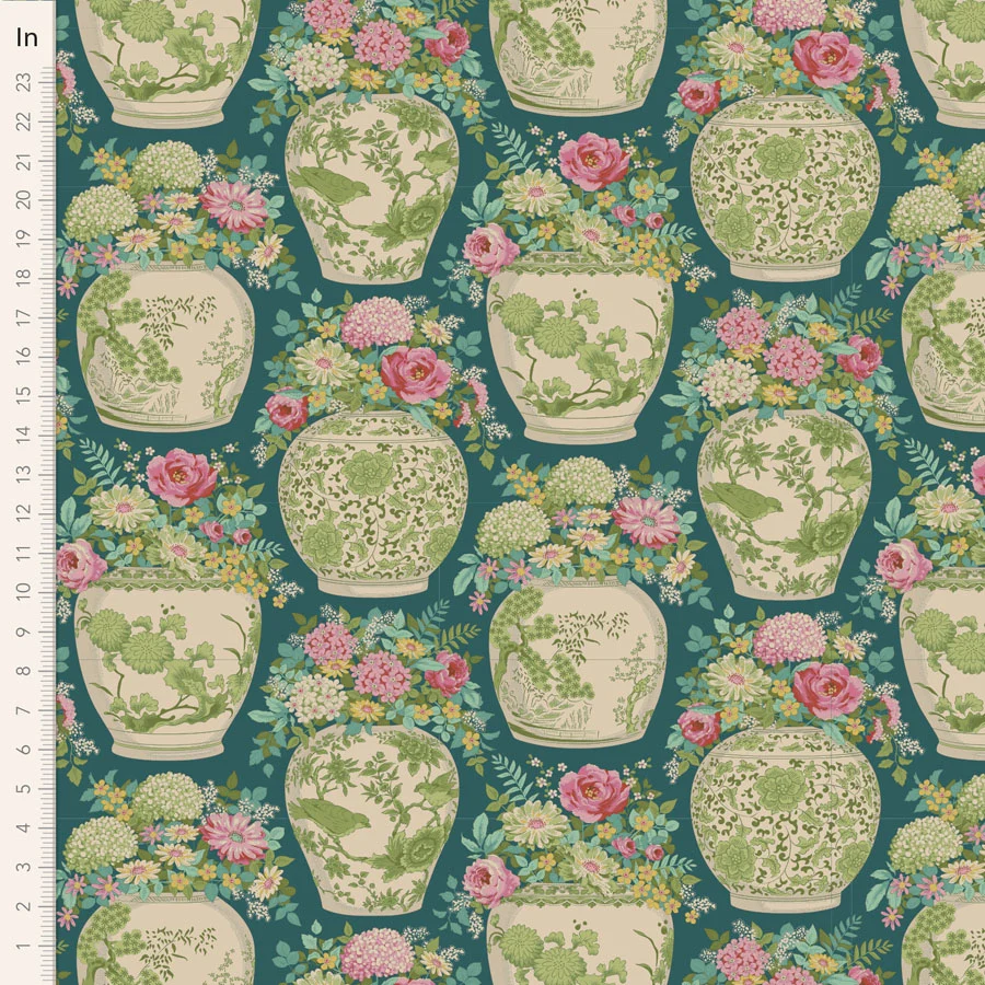 TILDA Stoff CHIC ESCAPE, Flowervase Petrol