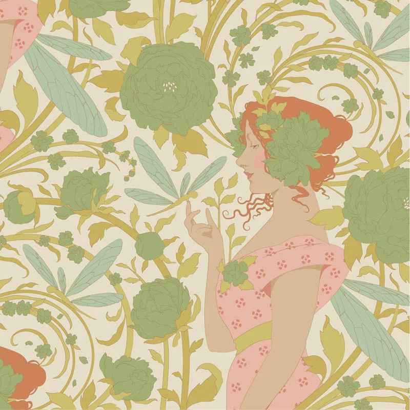 TILDA Stoff SONGBIRD, Aubery Green