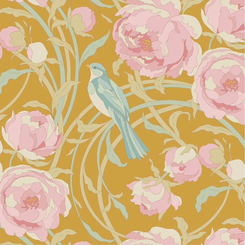 TILDA Stoff SONGBIRD, Cora Mustard