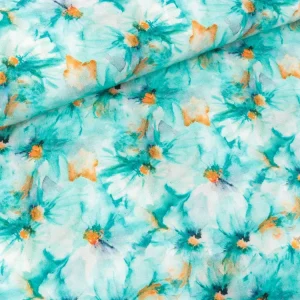 Viskose Crêpe Marocain Flowers aqua-green